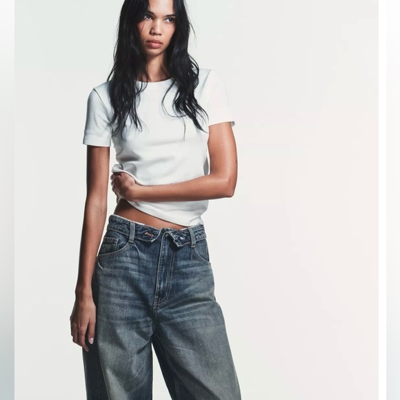 Zara TRF Mid Rise Folded Waist Jeans - Picture 9 of 9